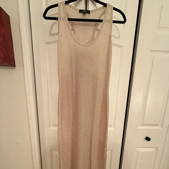 Lulus Relaxed But Not Least Beige Ribbed Sleeveless Maxi Dress - Size L - Picture 2 of 6
